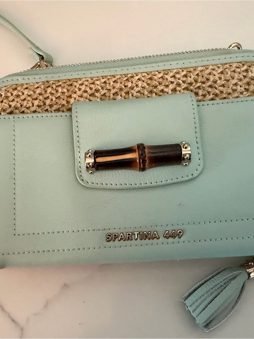 Spartina 449 Mint Green Straw-Trim Crossbody Wallet Bag